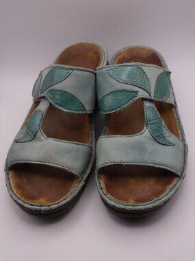 Naot Leather Leaf Sandals Light Blue Teal Comfort Slide Shoes Women's Size 35